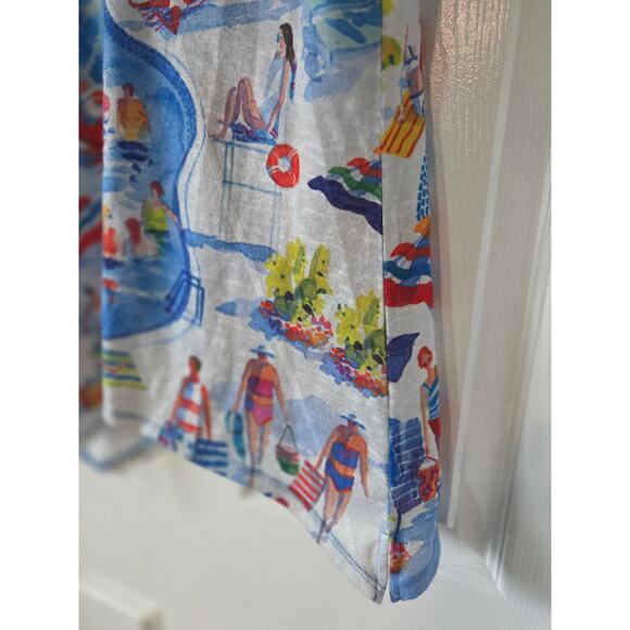 Ellen Negley Small Pool Scene Art Sol Tropical Blouse Shirt Beach Resort - Picture 3 of 8